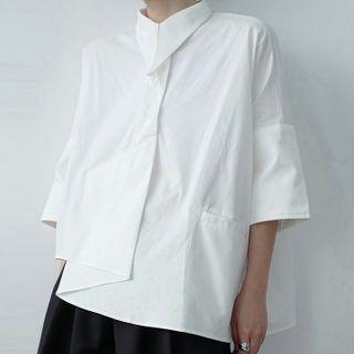 Elbow-sleeve Asymmetric Oversize Shirt