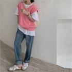 Plain Knit Vest Pink - One Size