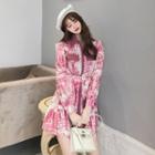 Long-sleeve Printed A-line Mini Dress As Shown In Figure - One Size