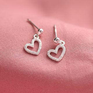 925 Sterling Silver Perforated Heart Earring Ed111-0-2 - Silver - One Size
