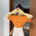Elbow-sleeve Open Back T-shirt / Long-sleeve Mesh Top