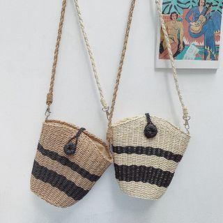 Paneled Straw Crossbody Bag