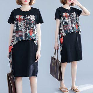 Panel Mock Two-piece Short-sleeve Dress