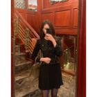 Pleated-hem Tweed Mock Two-piece Dress Black - One Size
