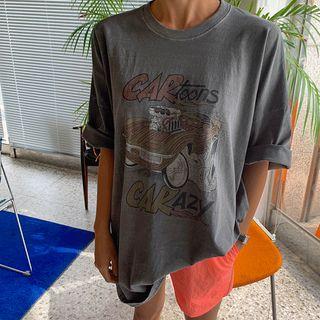 Retro Car Print Oversize T-shirt