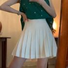 Plain High Waist Pleated Mini Skirt