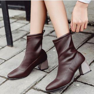 Chunky-heel Square-toe Short Boots