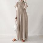 Short-sleeve Maxi Shift Dress Beige - One Size