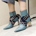 Genuine Leather Bow Tie High Heel Ankle Boots