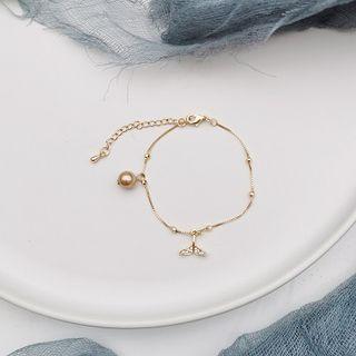 Rhinestone Whale Tail Bracelet 1pc - Gold - One Size
