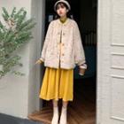 Furry Button Jacket / Midi A-line Skirt