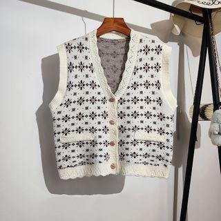 Loose-fit Cropped Print Knit Vest