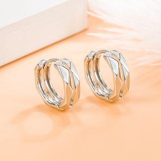 Geometric Layered Alloy Hoop Earring 1 Pair - Silver - One Size