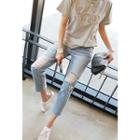 Faux-pearl Distressed Jeans