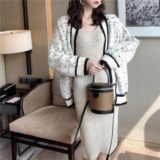 Color-block Loose-fit Cardigan / Plain Long-sleeve Slim-fit Knit Dress