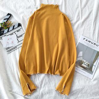 Long-sleeve Ruffled Mock Neck Top