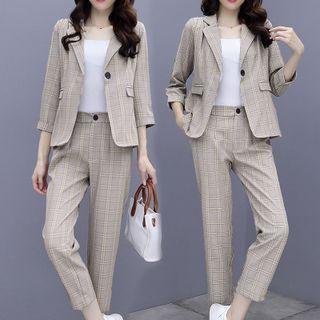 Set: Plaid Blazer + Straight Leg Pants
