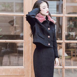 Set: Buttoned Coat + Fitted Skirt