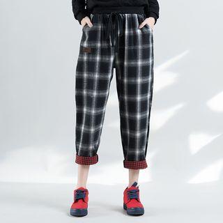 Plaid Contrast-trim Harem Pants