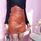 High-waist Faux-leather A-line Skirt