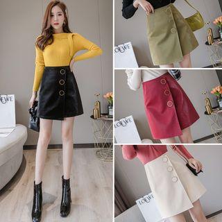 Asymmetric Button-front Skirt