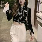 Contrast Trim Cropped Jacket / Wide Leg Pants