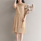 Elbow-sleeve Tie Neck A-line Dress