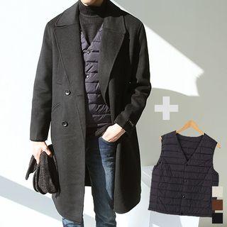 Set: Wool Blend Long Coat + Padded Vest