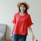 Tie-sleeve Button-back Blouse