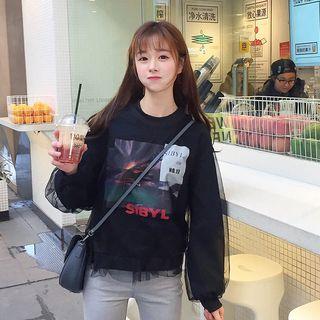 Sheer Panel Printed Sweatshirt