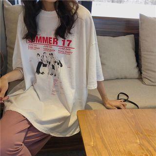 Printed Elbow-sleeve T-shirt / Wide Leg Pants