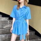 Set: Raglan Long Shirt With Sash + Wide Shorts