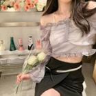Long-sleeve Off-shoulder Top / Sleeveless Plain Slim-fit Dress / Faux-pearl Strap Mini Skirt