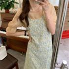Short-sleeve Blouse / Flower Print Midi Overall Dress