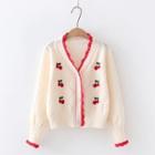 Cherry Embroidered Frilled Knit Cardigan