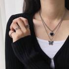 Stainless Steel Heart & Butterfly Pendant Layered Necklace Black - One Size