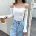 Long-sleeve Cold-shoulder Slim-fit Knit Top
