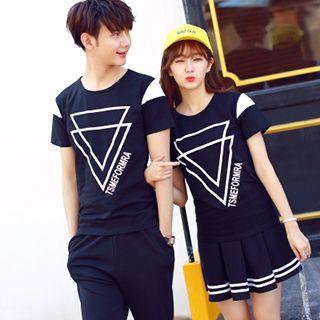 Couple Matching Triangle Print Short-sleeve T-shirt