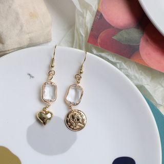 Embossed Disc & Heart Alloy Acrylic Dangle Earring