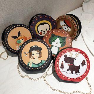 Patterned Faux Leather Round Crossbody Bag