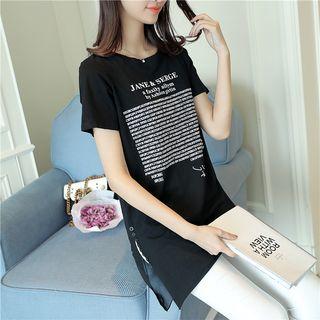 Lettering Short Sleeve Long T-shirt