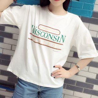 Lettering Elbow Sleeve T-shirt
