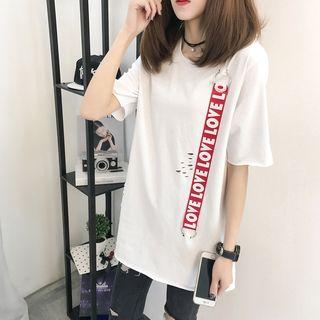 Elbow-sleeve Strap-detail Slashed Long T-shirt