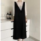 Plain Long Sleeve Top / Lace Trim Sleeveless Dress