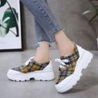 Platform Hidden-wedge Plaid Lace-up Shoes