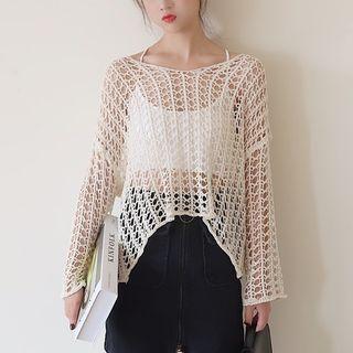 Crochet Long-sleeve Knit Top
