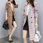 Double Breasted Notch Lapel Check Coat
