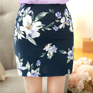 Floral Print Pencil Mini Skirt