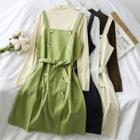 Set: Buttoned Sleeveless Dress + Mock-neck Top
