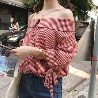 Gingham Off-shoulder Shirt